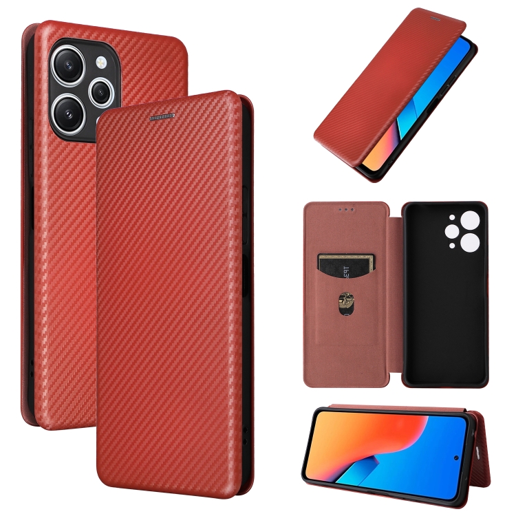 

For Xiaomi Redmi 12 4G Carbon Fiber Texture Flip Leather Phone Case(Brown)