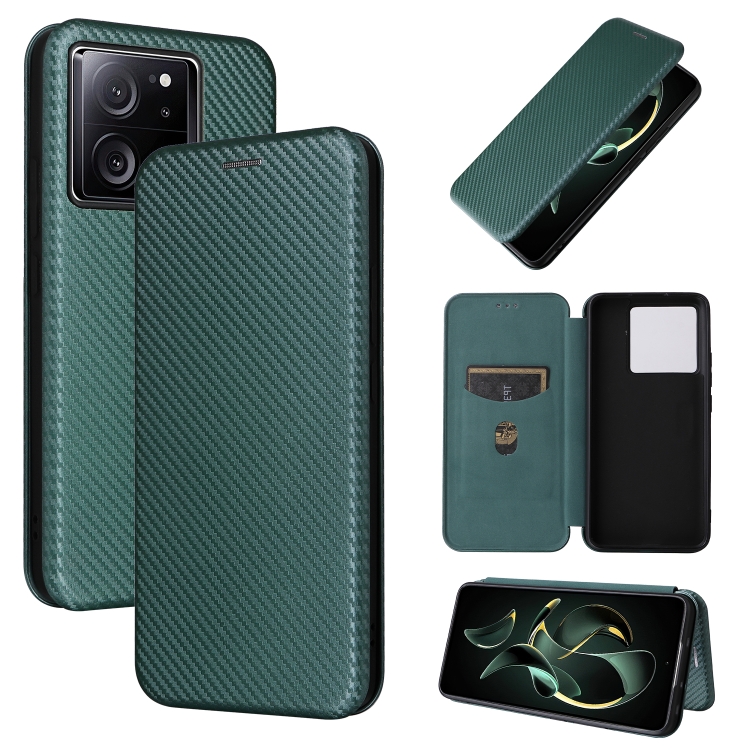 

For Xiaomi Redmi K60 Ultra Carbon Fiber Texture Flip Leather Phone Case(Green)