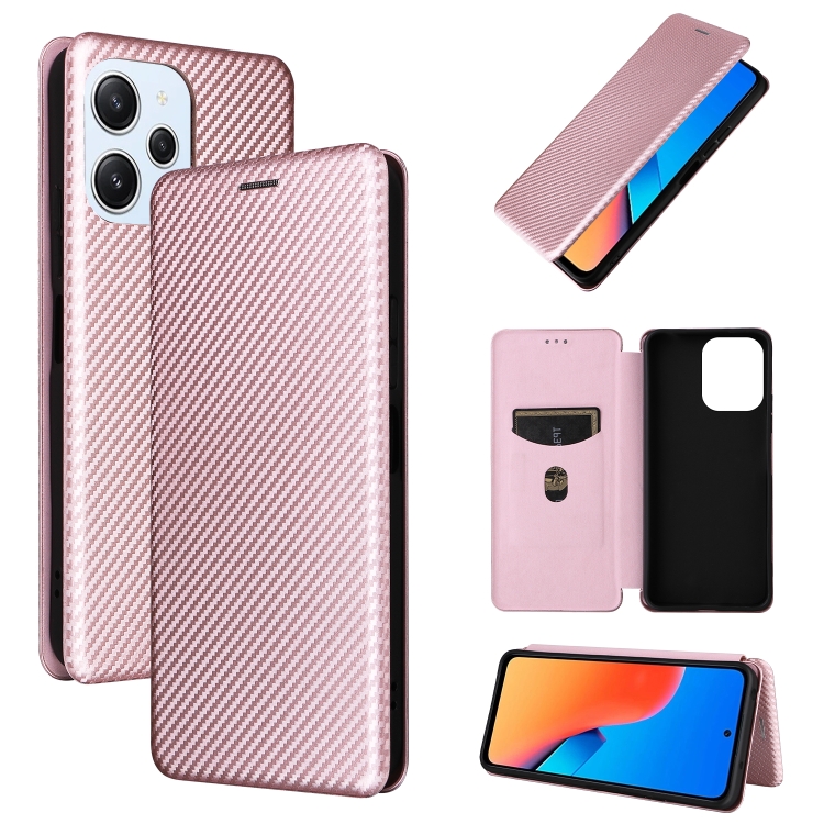 

For Xiaomi Redmi 12R / Poco M6 Pro Carbon Fiber Texture Flip Leather Phone Case(Pink)