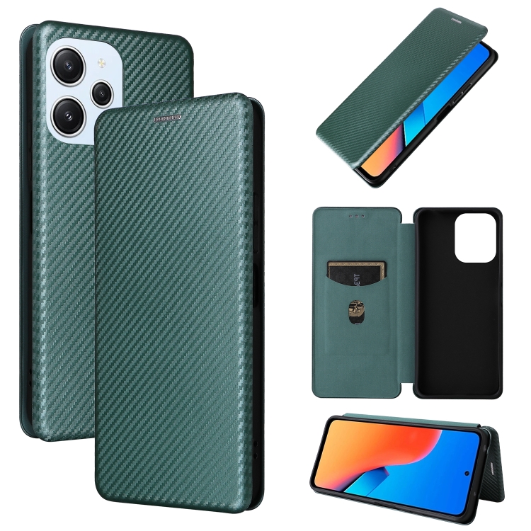 

For Xiaomi Redmi 12R / Poco M6 Pro Carbon Fiber Texture Flip Leather Phone Case(Green)