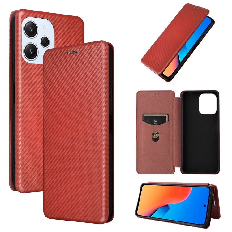 

For Xiaomi Redmi 12R / Poco M6 Pro Carbon Fiber Texture Flip Leather Phone Case(Brown)