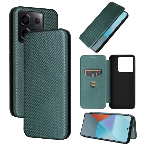 

For Xiaomi Redmi Note 13 Pro Carbon Fiber Texture Flip Leather Phone Case(Green)