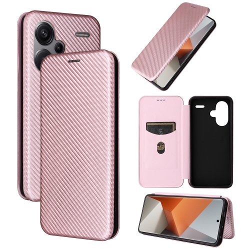 

For Xiaomi Redmi Note 13 Pro+ 5G Carbon Fiber Texture Flip Leather Phone Case(Pink)