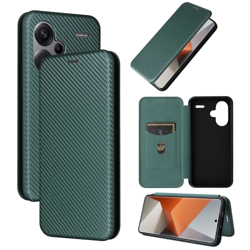 

For Xiaomi Redmi Note 13 Pro+ 5G Carbon Fiber Texture Flip Leather Phone Case(Green)
