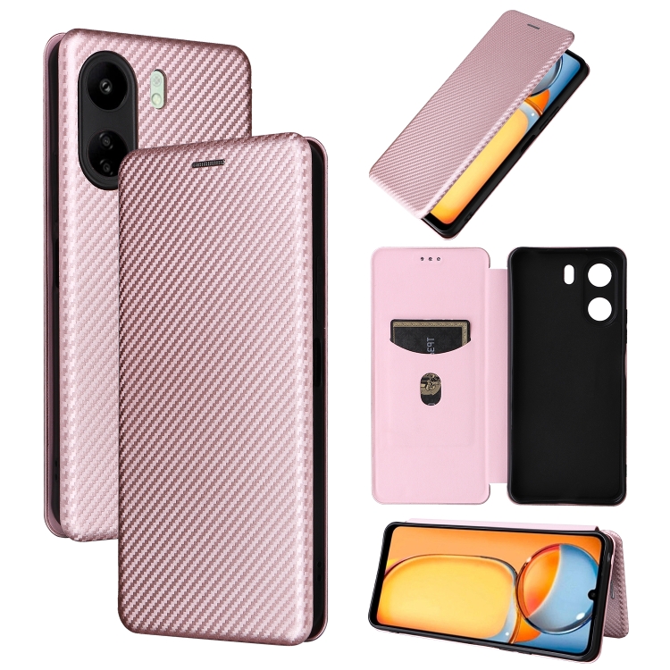 

For Xiaomi Redmi 13C Carbon Fiber Texture Flip Leather Phone Case(Pink)