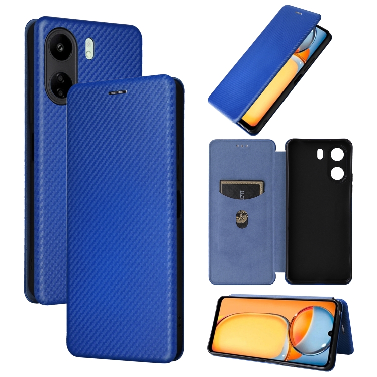 

For Xiaomi Redmi 13C Carbon Fiber Texture Flip Leather Phone Case(Blue)