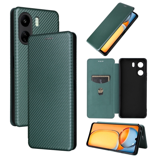 

For Xiaomi Redmi 13C Carbon Fiber Texture Flip Leather Phone Case(Green)