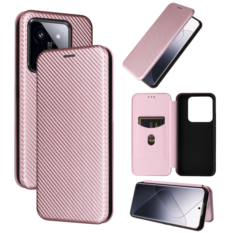 

For Xiaomi 14 Pro Carbon Fiber Texture Flip Leather Phone Case(Pink)