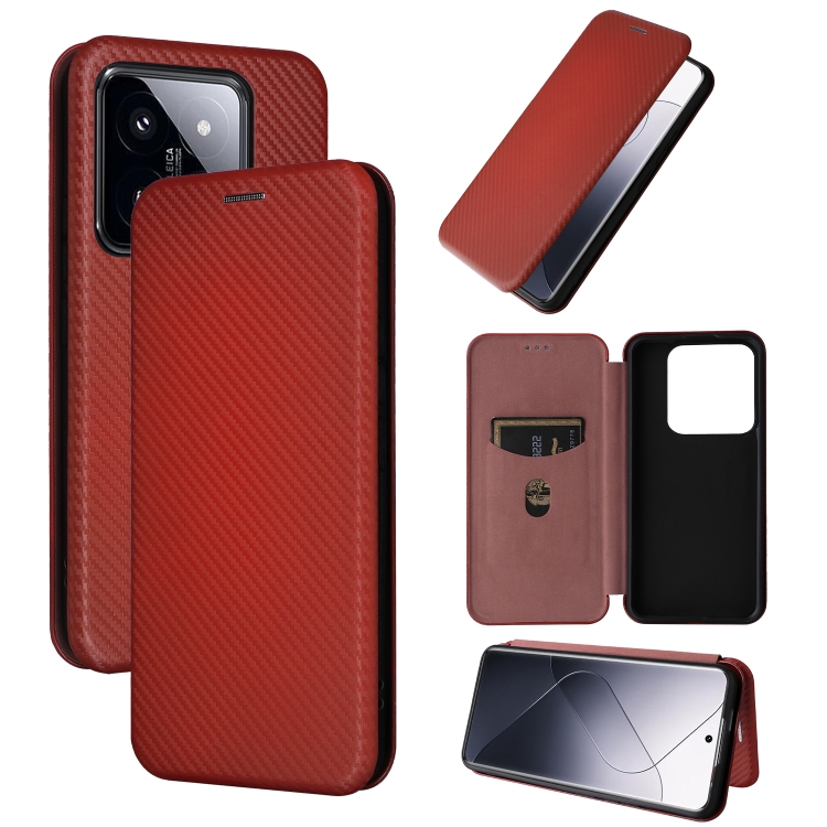 

For Xiaomi 14 Pro Carbon Fiber Texture Flip Leather Phone Case(Brown)
