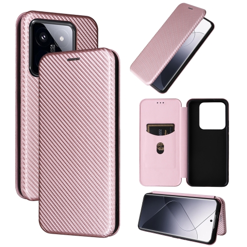 

For Xiaomi 14 Carbon Fiber Texture Flip Leather Phone Case(Pink)