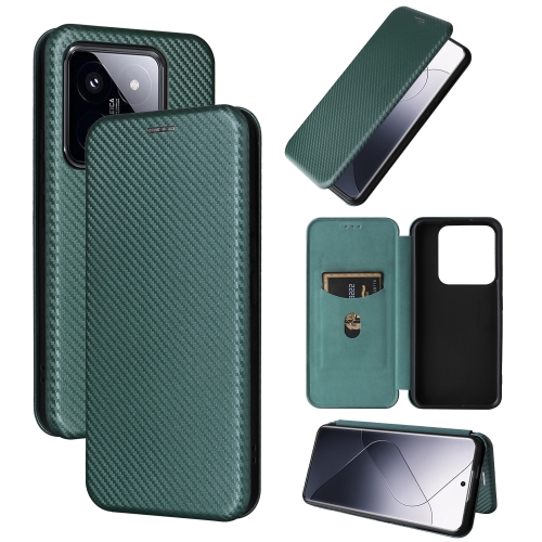 

For Xiaomi 14 Carbon Fiber Texture Flip Leather Phone Case(Green)