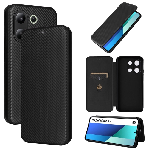 

For Xiaomi Redmi Note 13 4G Carbon Fiber Texture Flip Leather Phone Case(Black)