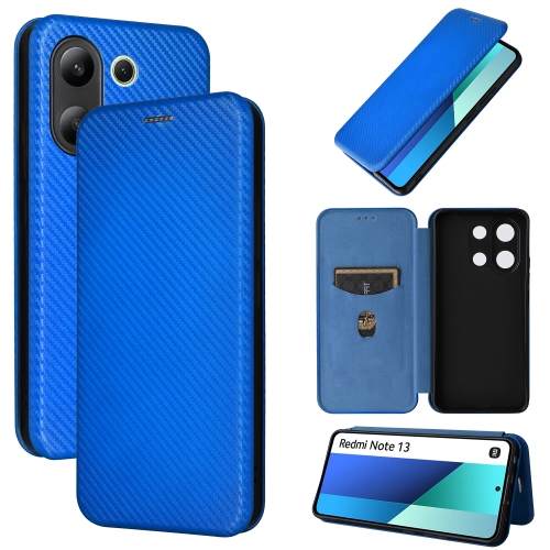 

For Xiaomi Redmi Note 13 4G Carbon Fiber Texture Flip Leather Phone Case(Blue)