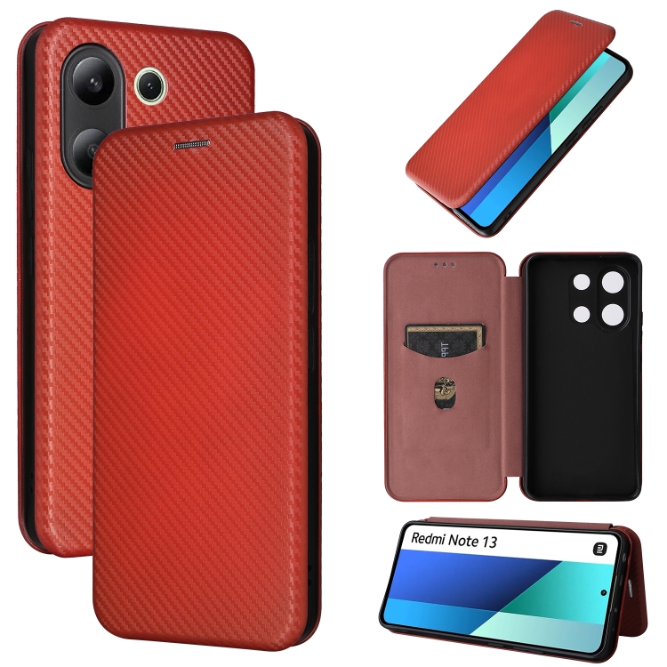 

For Xiaomi Redmi Note 13 4G Carbon Fiber Texture Flip Leather Phone Case(Brown)