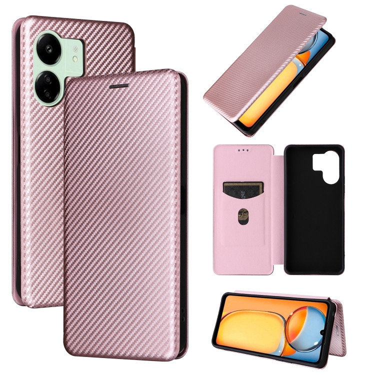 

For Xiaomi Redmi 13C 5G / 4G Carbon Fiber Texture Flip Leather Phone Case(Pink)