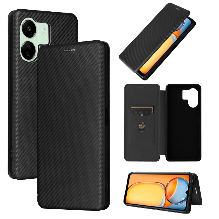 

For Xiaomi Redmi 13C 5G / 4G Carbon Fiber Texture Flip Leather Phone Case(Black)