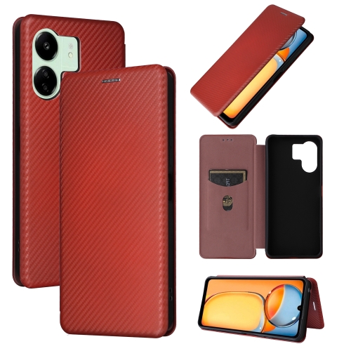 

For Xiaomi Redmi 13C 5G / 4G Carbon Fiber Texture Flip Leather Phone Case(Brown)