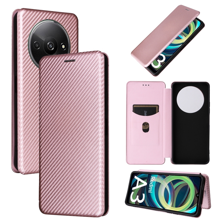 

For Xiaomi Redmi A3 4G Carbon Fiber Texture Flip Leather Phone Case(Pink)