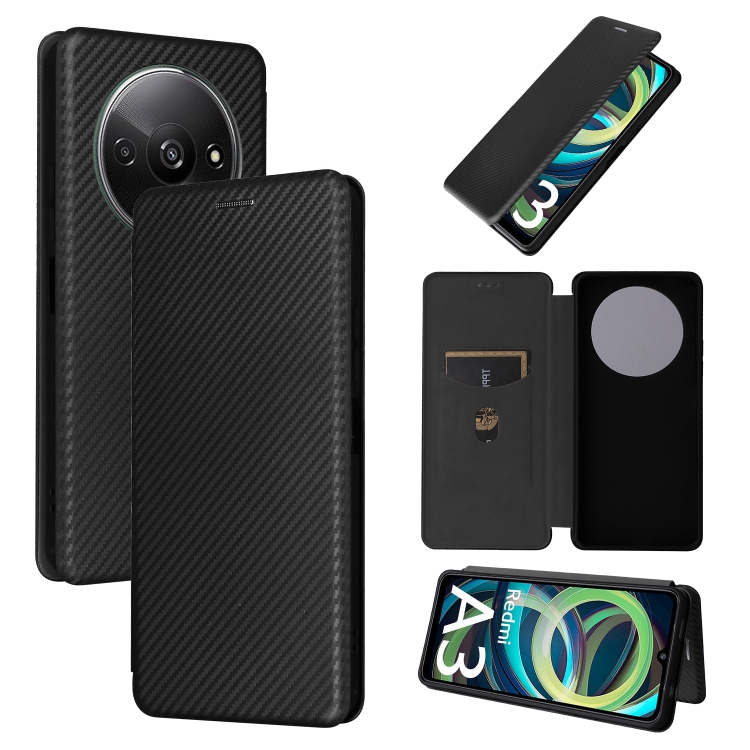 

For Xiaomi Redmi A3 4G Carbon Fiber Texture Flip Leather Phone Case(Black)