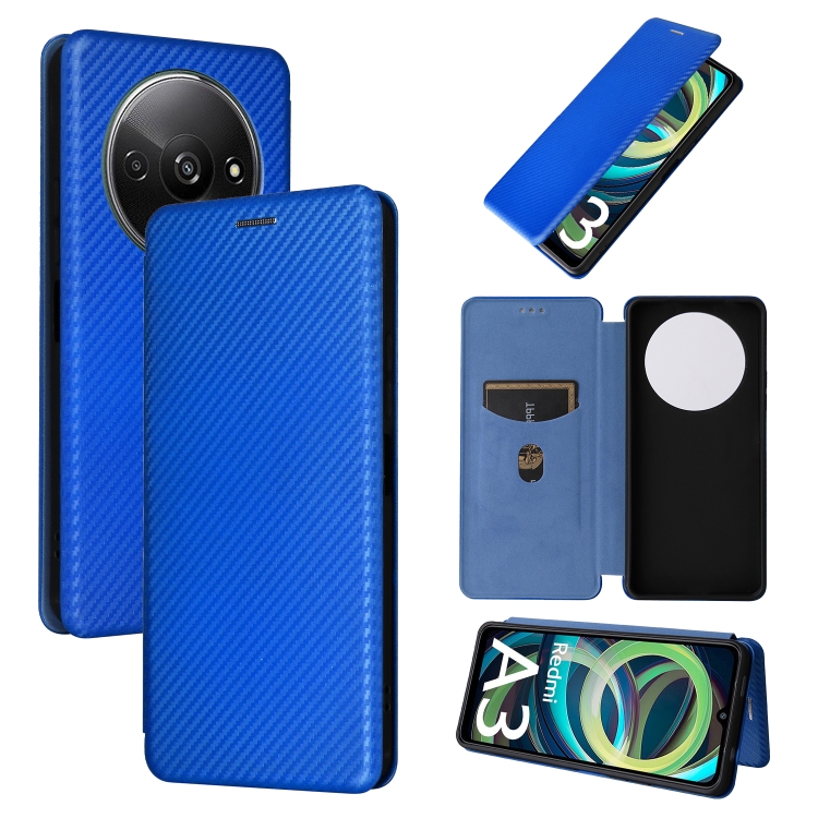 

For Xiaomi Redmi A3 4G Carbon Fiber Texture Flip Leather Phone Case(Blue)