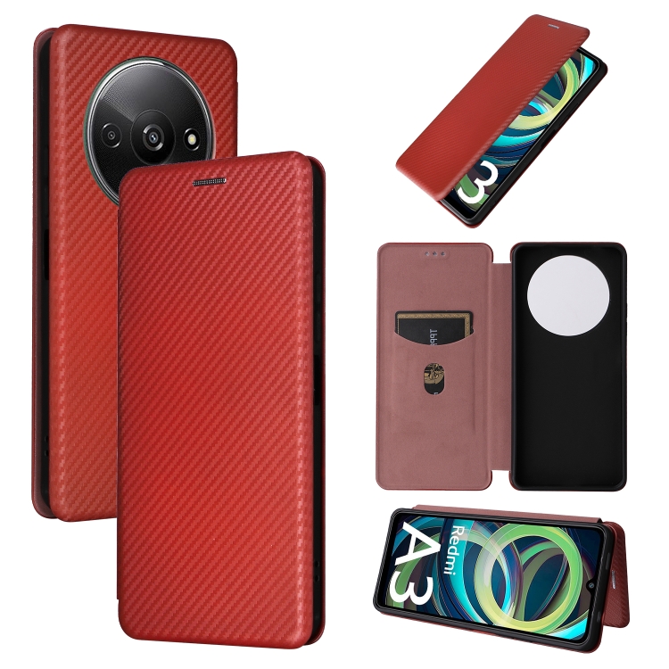 

For Xiaomi Redmi A3 4G Carbon Fiber Texture Flip Leather Phone Case(Brown)