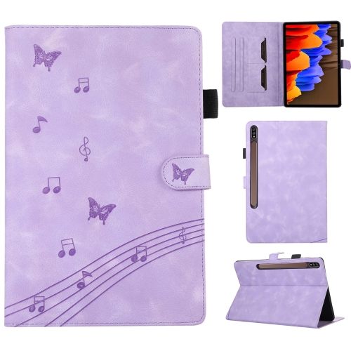 

For Samsung Galaxy Tab S7+ / S8+ Staff Music Embossed Leather Tablet Case(Purple)