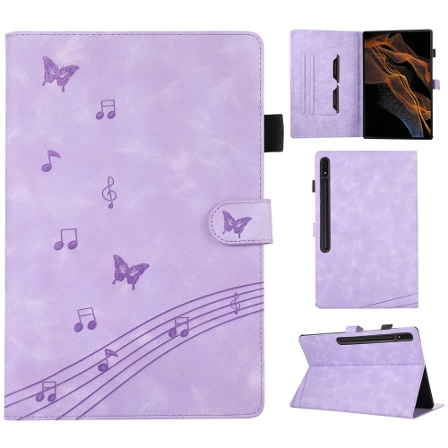 

For Samsung Galaxy Tab S8 Ultra X900 Staff Music Embossed Leather Tablet Case(Purple)