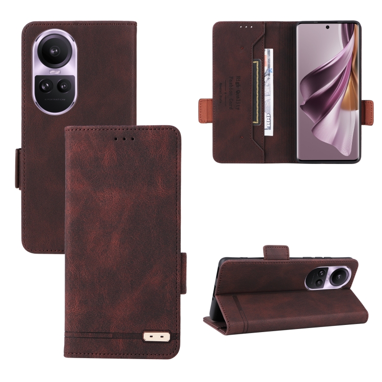 

For OPPO Reno10 Pro Magnetic Clasp Leather Phone Case(Brown)