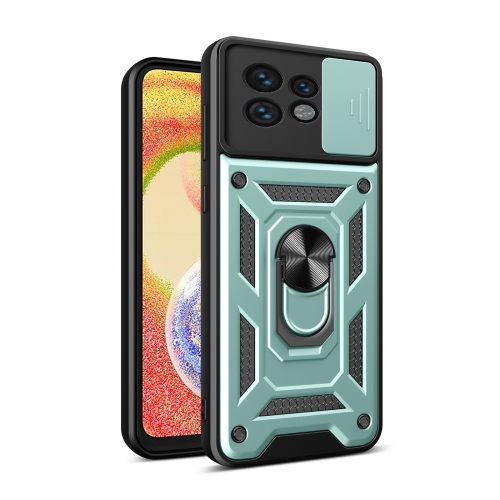 

For Motorola Edge 40 Pro Sliding Camera Cover Design TPU Hybrid PC Phone Case(Mint Green)