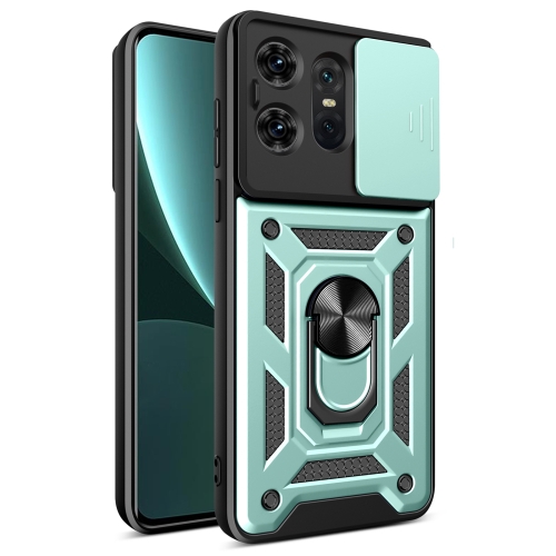 

For Motorola Edge 50 Pro Global Sliding Camera Cover Design TPU Hybrid PC Phone Case(Mint Green)