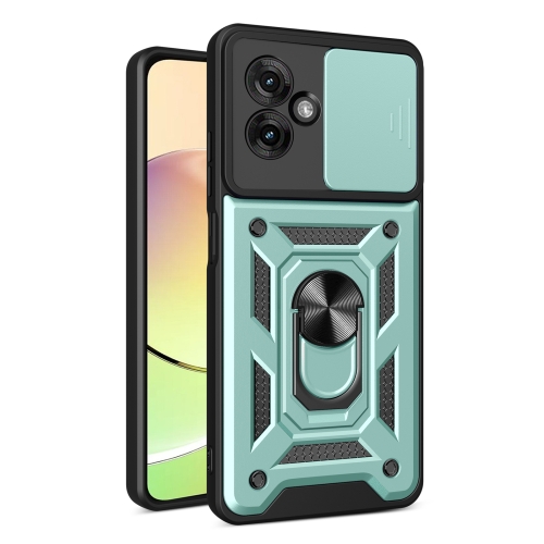 

For Motorola Moto G55 Sliding Camera Cover Design TPU Hybrid PC Phone Case(Mint Green)