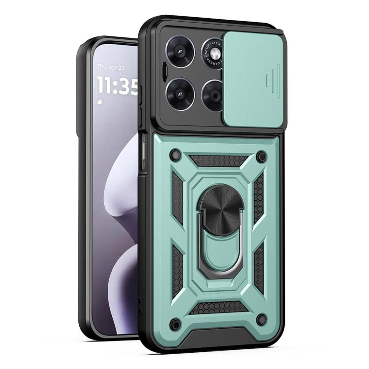 For Motorola Moto G Max/G87/G77/G67 Sliding Camera Cover Design TPU+PC Phone Case(Mint Green)