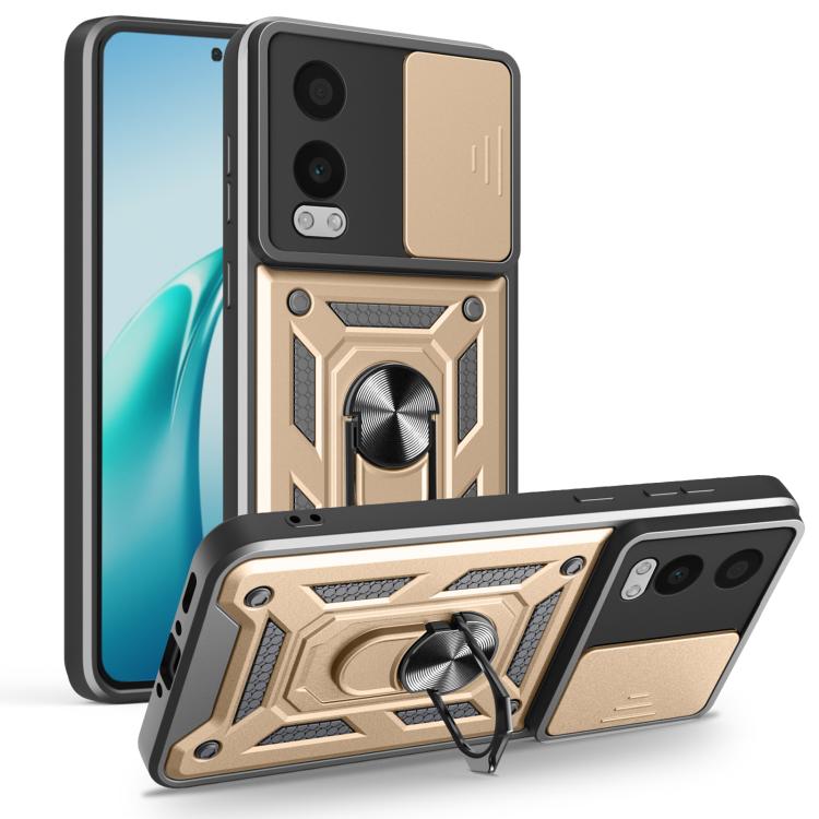

For OnePlus Nord CE4 Lite Sliding Camera Cover Design TPU+PC Phone Case(Gold)