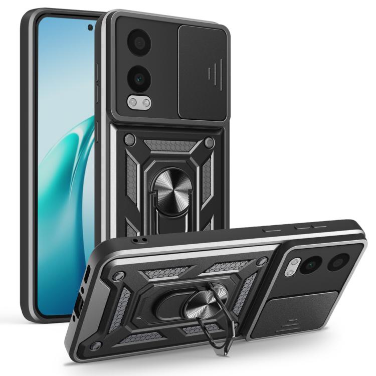 

For OnePlus Nord CE4 Lite India Sliding Camera Cover Design TPU Hybrid PC Phone Case(Black)