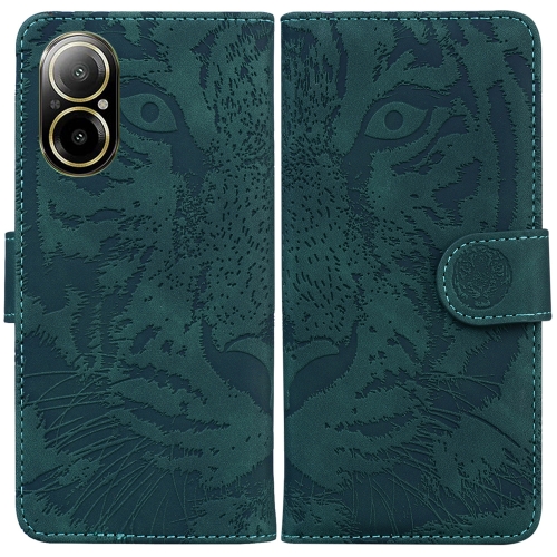 

For Realme C67 4G Global Tiger Embossing Pattern Flip Leather Phone Case(Green)