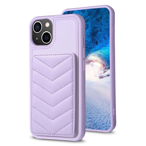 

For iPhone 14 / 13 BF26 Wave Pattern Card Bag Holder Phone Case(Purple)