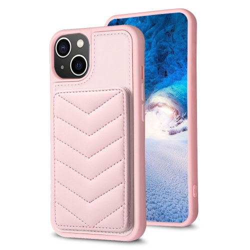 

For iPhone 14 / 13 BF26 Wave Pattern Card Bag Holder Phone Case(Pink)