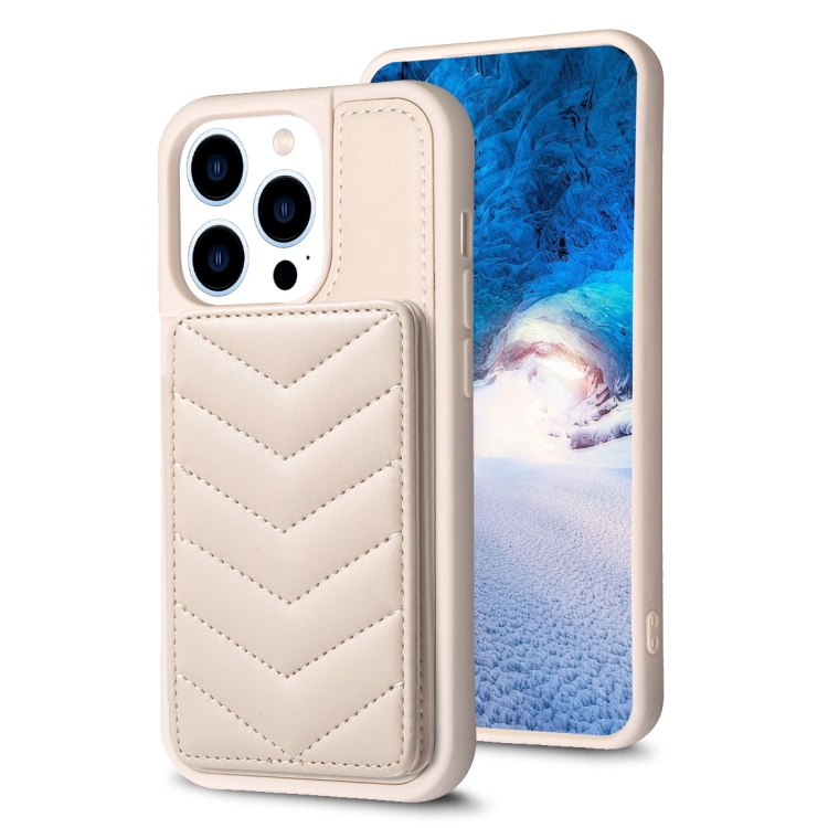 

For iPhone 14 Pro BF26 Wave Pattern Card Bag Holder Phone Case(Beige)