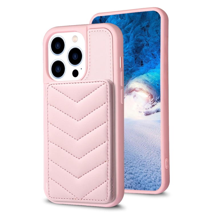 

For iPhone 14 Pro BF26 Wave Pattern Card Bag Holder Phone Case(Pink)