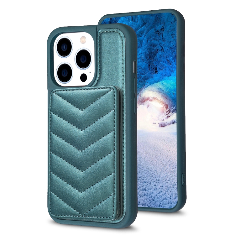 

For iPhone 14 Pro Max BF26 Wave Pattern Card Bag Holder Phone Case(Green)