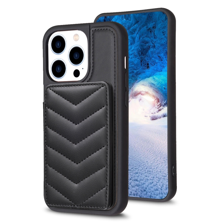 

For iPhone 14 Pro Max BF26 Wave Pattern Card Bag Holder Phone Case(Black)