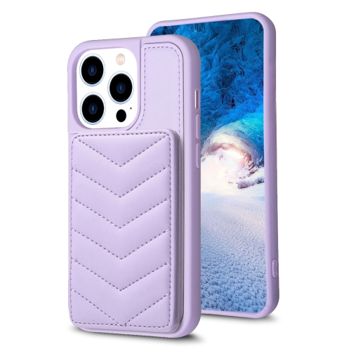 

For iPhone 14 Pro Max BF26 Wave Pattern Card Bag Holder Phone Case(Purple)