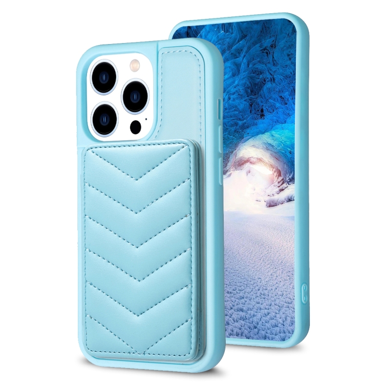 

For iPhone 14 Pro Max BF26 Wave Pattern Card Bag Holder Phone Case(Blue)