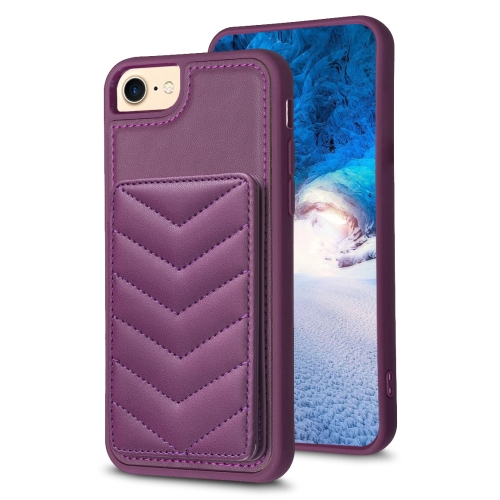 

For iPhone SE 2022 / 2020 / 8 / 7 BF26 Wave Pattern Card Bag Holder Phone Case(Dark Purple)