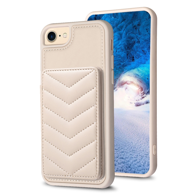 

For iPhone SE 2022 / 2020 / 8 / 7 BF26 Wave Pattern Card Bag Holder Phone Case(Beige)
