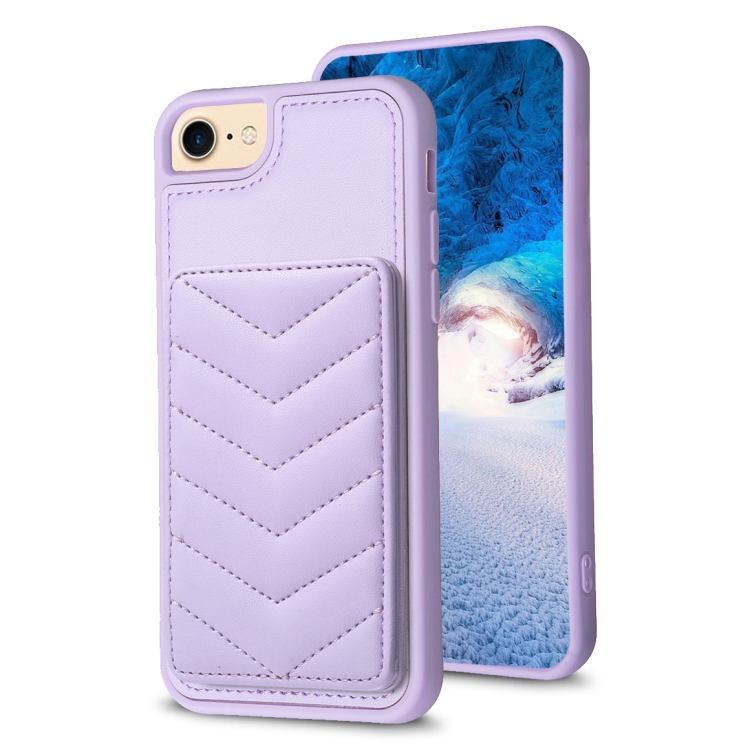 

For iPhone SE 2022 / 2020 / 8 / 7 BF26 Wave Pattern Card Bag Holder Phone Case(Purple)