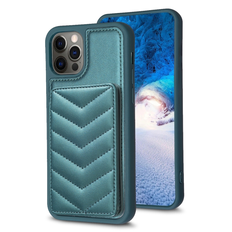 

For iPhone 12 / 12 Pro BF26 Wave Pattern Card Bag Holder Phone Case(Green)