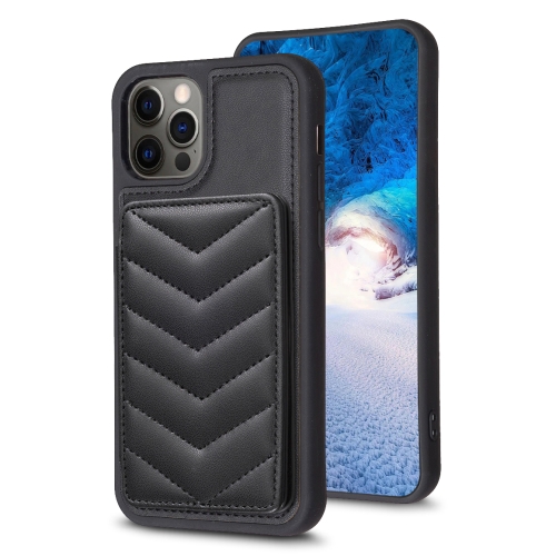 

For iPhone 12 / 12 Pro BF26 Wave Pattern Card Bag Holder Phone Case(Black)