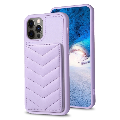 

For iPhone 12 / 12 Pro BF26 Wave Pattern Card Bag Holder Phone Case(Purple)