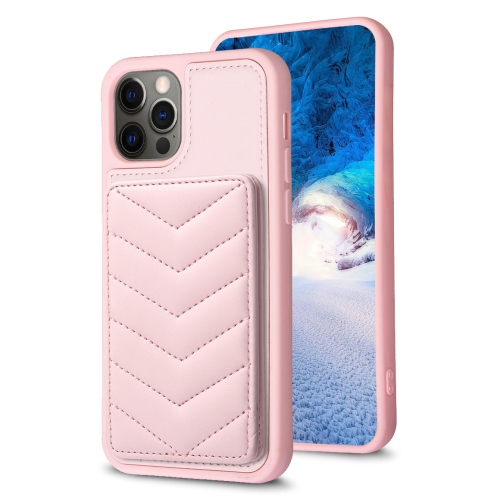 

For iPhone 12 / 12 Pro BF26 Wave Pattern Card Bag Holder Phone Case(Pink)